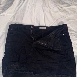 Black Distressed Denim Skirt